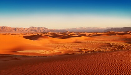 Fototapeta premium Vast Open Desert With Red Sands And Golden Glow