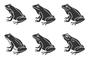 Minimalist frog silhouette icon set with vibrant colors