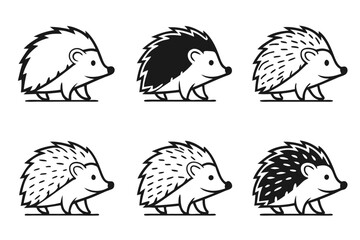 Minimal hedgehog outline icon set with colorful accents