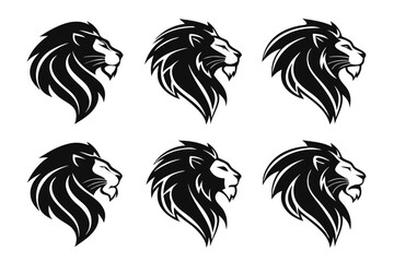 Minimalist lion head icon set in black and yellow