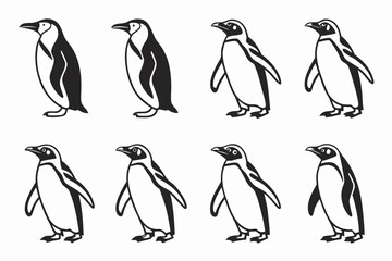 Fototapeta premium Minimal penguin outline icon set in black yellow cyan magenta