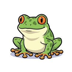 Obraz premium Cute cartoon tree frog smiling with cheerful expression, on white background, copy space