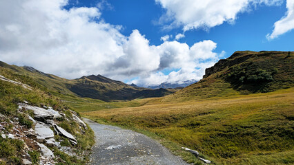 Walking trail in the mountain landscape, Savoie, France, Europe.