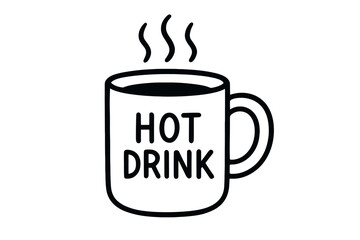 Simple black and white hot drink mug illustration with steam