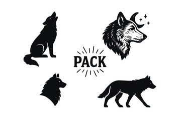 Wolf pack silhouette collection with moon design elements