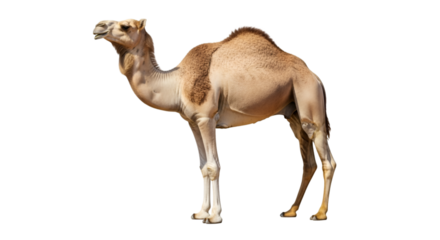 Dromedary camel standing profile view on a dark background