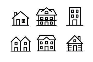 Fototapeta premium Set of simple black line drawings of various house and building styles