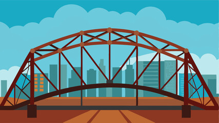 Obraz premium An iron truss bridge covered in a rusted patina connecting two urban neighborhoods known for their cultural diversity.