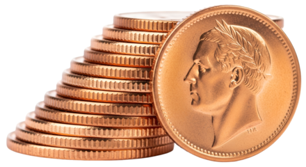 Stacked Gold Coins with Profile Portrait money currency