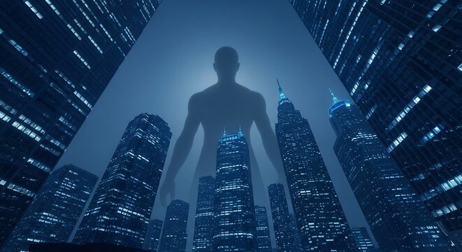 Human silhouette with cityscape skyscrapers conceptual urban development