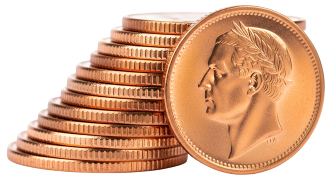 Stacked Gold Coins with Profile Portrait money currency