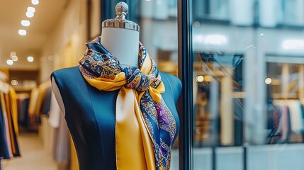 Fashion display in boutique modern storefront clothing showcase urban environment close-up view stylish presentation