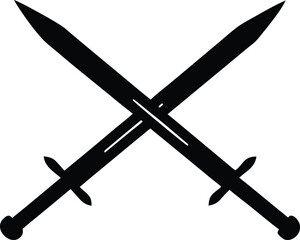 Crossed swords silhouette. Medieval weapon and battle vector icon