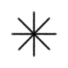 Circular Asterisk Icon Black Spray Paint Grunge Style Simple Graphic Isolated Scratched Hand Drawn Linear Starburst Symbol on Background