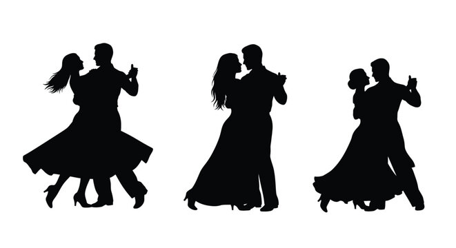 Elegant ballroom dancers in silhouette showcasing graceful movements and partnership