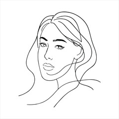 Minimalist woman face line art with flowing hair