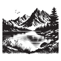 Lake and Mountain Beautiful Landscape Image Vector
