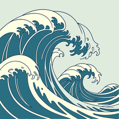 Illustration of ocean waves in blue and cream