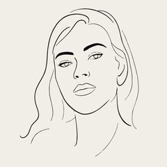 Minimalist woman face line art portrait illustration