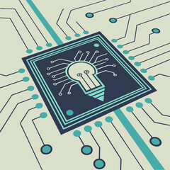 Vector art of circuit board with light bulb as a chip