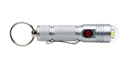 Silver flashlight keychain isolated on transparent background, a compact and convenient light source for everyday carry and emergency situations