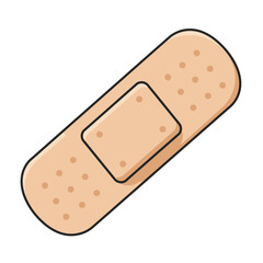 Simple cartoon illustration of a single beige adhesive bandage or plaster with a breathable texture, used for first aid and wound care, isolated on a white background