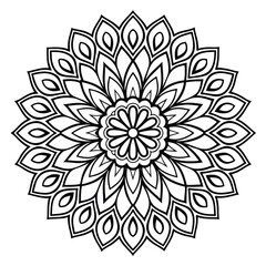 Circular Flower Vector Art Intricate Pattern Symmetry Design Ornamental Illustration Spiritual Motif Concentric Shape Black and White Graphics