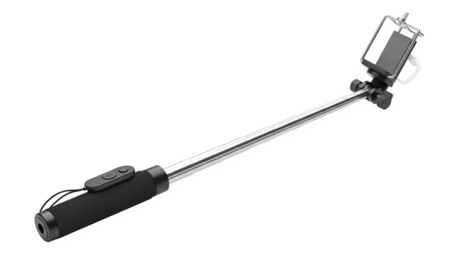 Selfie stick isolated on transparent background, a modern tool for capturing selfportraits and group photos with ease and convenience, perfect for travel and events