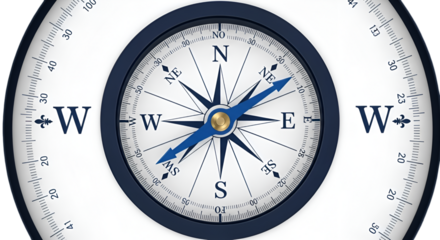 Close-up of a Nautical Compass with Cardinal Directions