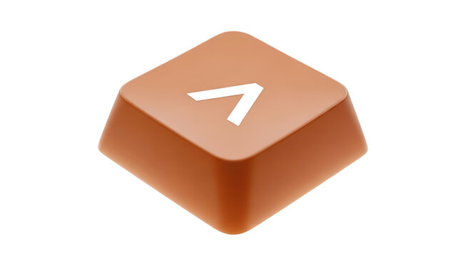A single orange keycap with a white caret symbol, isolated on transparent background