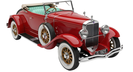 Vintage Red Convertible Automobile with White Wall Tires