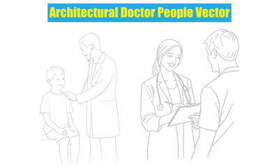 Architectural Doctor People Vector | Line Art Medical Staff for Floor Plans & Illustrations