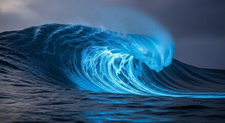 Majestic ocean wave breaking with luminous blue water