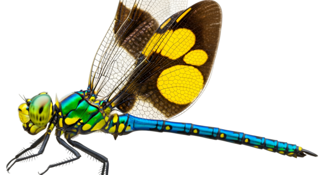 Vividly colored dragonfly with intricate wings insect