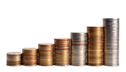 Stack of Currency Coins with Green Growth Arrow Rising Upwards, Symbol of Economic Success, Transparent Background, PNG