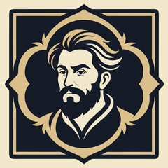 Elegant Gentleman Vector Illustration Portrait Profile With Beard Mustache  Hair Design in Ornate Frame Art Icon Template For Barber