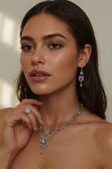 Elegant Woman Adorned with Dazzling Diamond Jewelry Set