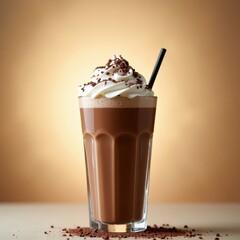 Delicious chocolate cold coffee with whipped cream and sprinkles