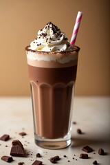 Delicious chocolate cold coffee with whipped cream and sprinkles