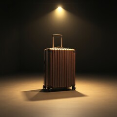 suitcase in a spotlight in a large dark room