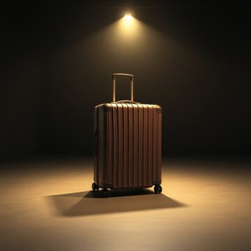 suitcase in a spotlight in a large dark room