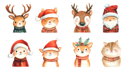 Adorable holiday themed animals in watercolor art