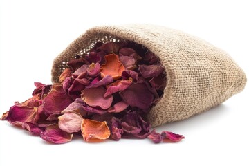 Dried rose petals spilling from a burlap bag (5)
