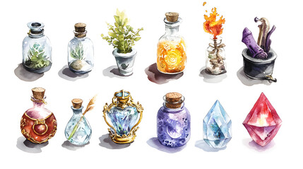 Magical potions and crystals in vibrant colors