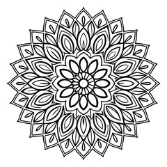 Floral Symmetry Vector Art Ornament Intricate Pattern Circular Design Meditative Motif Spiritual Art Isolated on White Background