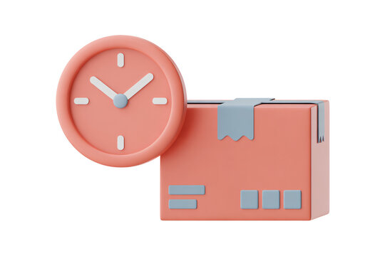 Speedy delivery concept showcases timely arrival of parcel with clock symbol, perfect for logistics, e-commerce, and fast shipping advertising designs