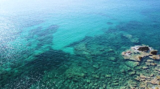 Aerial view of crystal clear water in Sardinia