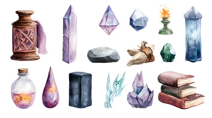 Mystical items and crystals in fantasy style