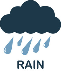 Rain Icon Illustration: Cloud with Raindrops Symbolizing Weather, Nature & Water Concept. Resize and Editable, EPS 10.