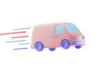 Fast delivery van speeding across the screen, representing quick shipping and logistics, perfect for e-commerce or business promotions